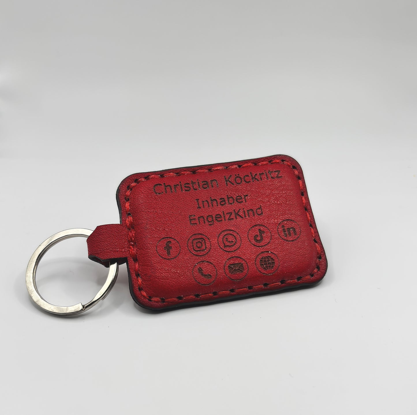 Digitale QR Code Visitenkarte + NFC-Schlüsselanhänger "Rechteck" rot
