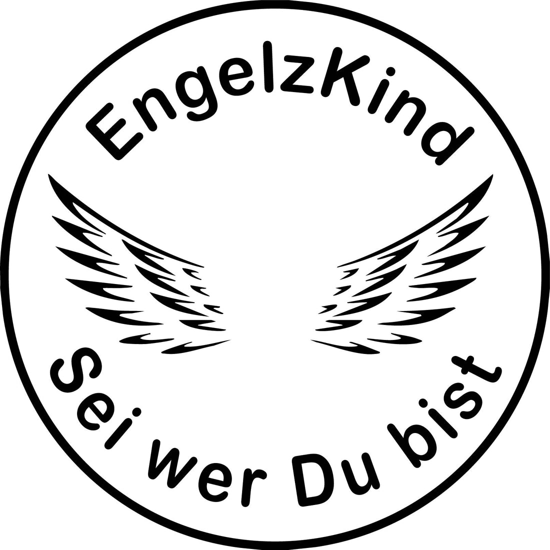 EngelzKind Logo mit Flügeln und dem Schriftzug „Sei, wer Du bist“ als Symbol für Individualität und digitale Vernetzung
