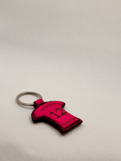 Personalisierter Schlüsselanhänger Fußball Trikot pink, doppelseitig